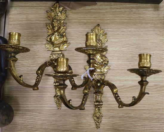 A pair of late 19th century ormolu wall lights, height 30cm